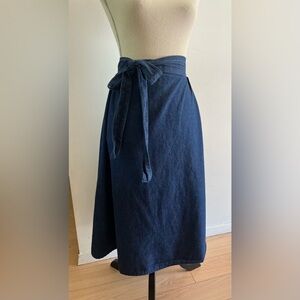 Vintage Denim Wraparound Skirt Womens OS Blue Jean Midi Pleated Flare